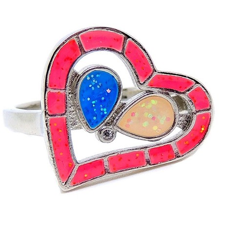 Heart Statement Ring Created Opal Multi Colored Ring Women Ginger Lyne Collection - image 1 of 4