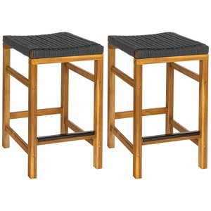 JONATHAN Y Armand Modern Coastal Backless Acacia Wood Outdoor Bar Stool with Woven Rope Sea - 1 of 4
