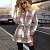 Women's Plaid Shacket Long Sleeve Button Up Tartan Jacket Longline Belted Outfits for Winter - 3 of 4