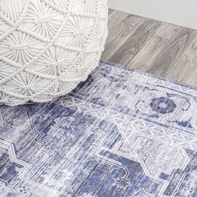Navy/Cream Medallion Washable Synthetic Area Rug 5' x 8'