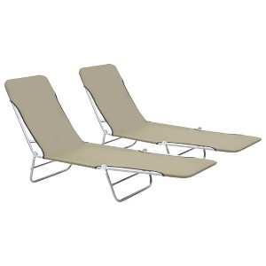 vidaXL Folding Sun Loungers 2 pcs Steel and Fabric Taupe - 1 of 4