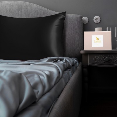 1 Pc 20x26in Standard Silk 22momme for Hair Skin with Zipper Pillowcase Black - PiccoCasa