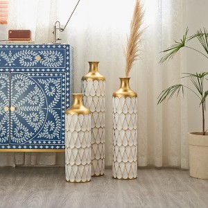 KWPZQEB Floor Metal Decorated Vases Set of 3, Gorgeous Home Decoration, Big Standing Vase with Modern Geometry Texture for Home - 1 of 4