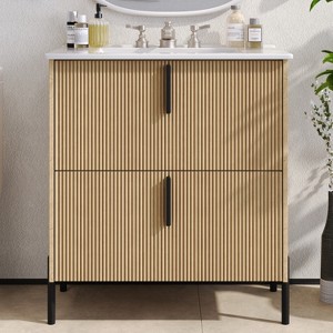 APRILSOUL30" Bathroom Vanity with Ceramic Sink and Full-Extension Drawers, Soft Close Undermount Drawer Slides - 1 of 4