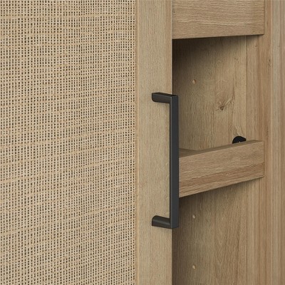 Natural MDF Bar Cabinet with Faux Rattan Door and Steel Handle