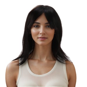 Unique Bargains Women's Long Hair Straight Bangs Hair Wig Real Human Hair Black 1 Pc - 1 of 4