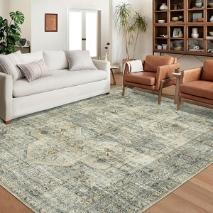 Washable Vintage Medallion Area Rug Non Slip Backing Stain Resistant & Low Pile Carpet for Bedroom Living Room Dining Room Bedroom - 1 of 4