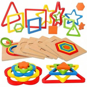 Wooden Shape Sorting Puzzle for Sensory Toy Enhance Spatial Imagination and Stimulate Innovative Thinking - 1 of 4