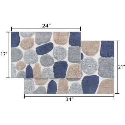 Pebble Pattern Blue and Gray Cotton Bath Rug Set