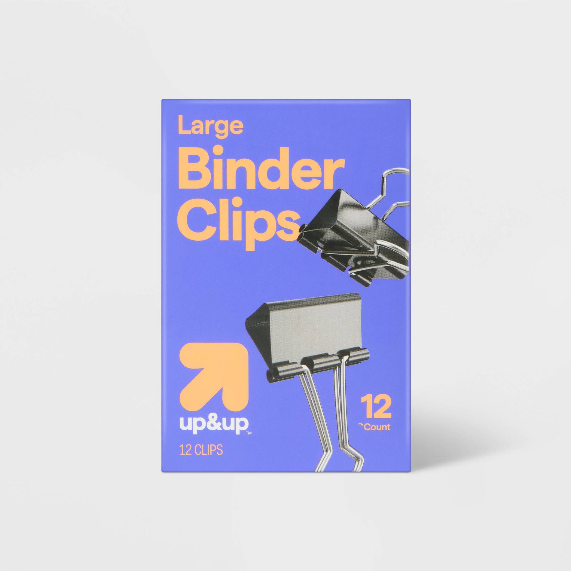 12ct Large Binder Clips - up&up™: Steel, Black & Silver, 2.19" Depth, 1.25" Width, Office Fasteners