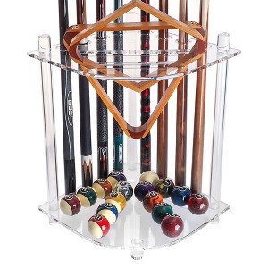 GSE Clear Acrylic Corner-Style Floor Stand Billiard Pool Cue Rack, Holds 8 Pool Cue Sticks, 2 Ball Racks and Full Set of Pool Balls - 1 of 4