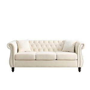 TiramisuBest 58.8" 2-Seater Tufted Velvet Sofa with Rolled Arms & Nailhead Trim, Black for Living Room,Bedroom & Office-2 Pillows - 1 of 4
