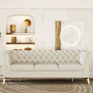 CAVINAS Couches for Living Room 82" Sofa Velvet Upholstered 3-Seat Couch Soft Sponges Chesterfield Sofa with Gold Legs - 1 of 4