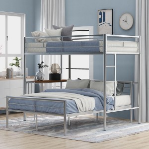 NicBex Twin over Full Bunk Bed with Desk Convertible Metal Bed Frame with Full Length Guardrail and Ladder, No Box Spring Required - 1 of 4