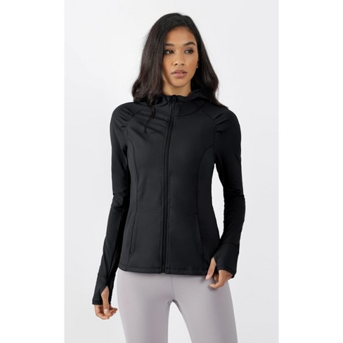 Yogalicious - Women's Slim Fit Hooded Track Jacket - Black - Large : Target