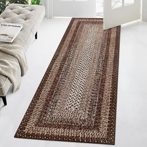 Acekool 9x12 Washable Area Rug, Modern Printed Braided Look, Non-Slip, Stain Resistant Large Brown Carpet for Bedroom, Living Room, Dining Room - 1 of 4