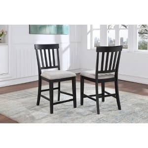 Solid Wood Counter Chair (Set of 2) with Upholstered Seat, Schoolhouse Back, Built-In Footrest, Crisp Welt, and Finish - 1 of 4