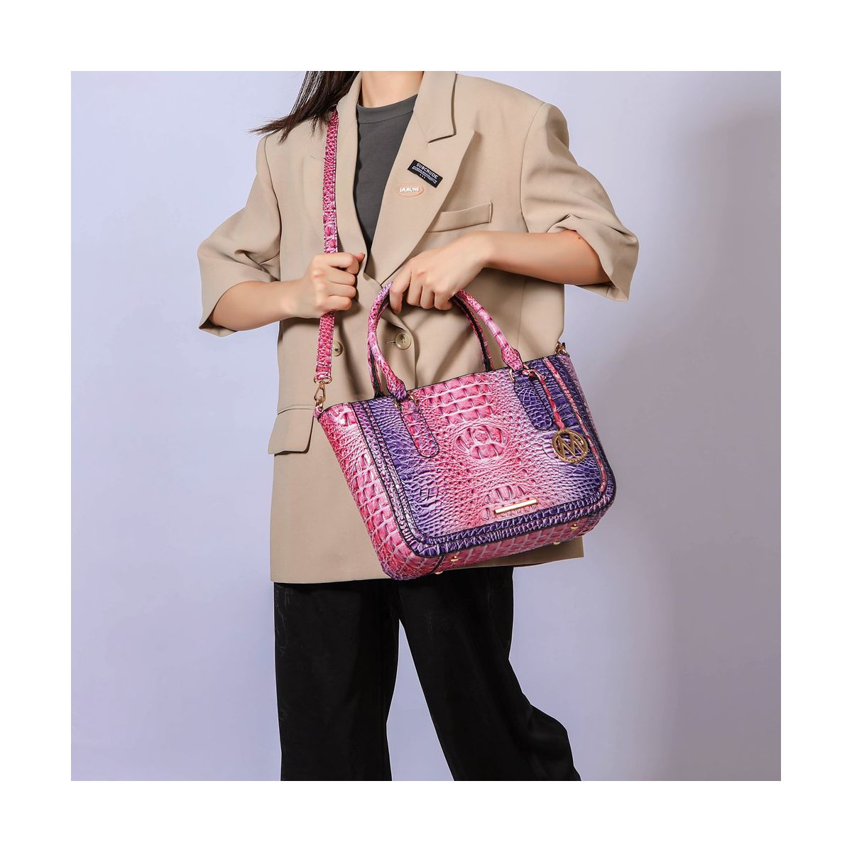 Gradient Rainbow Crocodile Embossed Satchel with Wallet, Bonnie | MKF Collection by Mia K - thumbnail 4