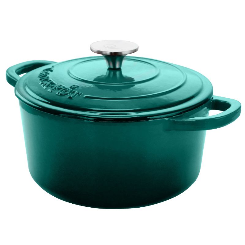 Crock-pot Artisan 3 Quart Enameled Cast Iron Casserole with Lid in Gradient Teal, 2 of 7