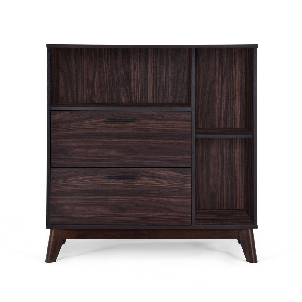 Christopher Knight Home Rattler Mid-Century Modern 2 Drawer Cabinet Walnut: Rubberwood Frame, Fixed Shelves