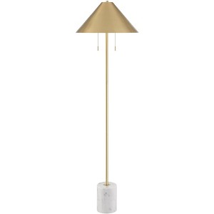 Possini Euro Design Scava Mid Century Modern 61 1/2" Tall Standing Floor Lamp Skinny Pole Pull Chain Gold Marble Antique Brass Finish Living Room - 1 of 4