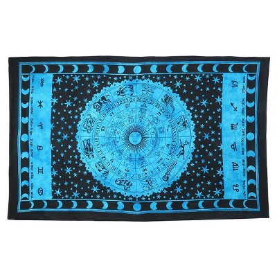HomeRoots 80" X 56" Black And Blue Cotton Hanging Tapestry