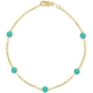 14k Yellow Gold 4mm Round Birthstone Cable Bracelet or Anklet - 1 of 4