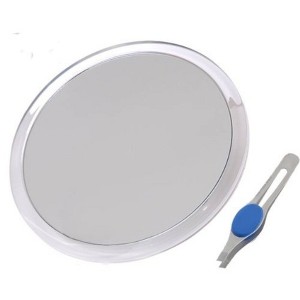 DB Tech Large 5" Suction Cup 10X Magnifying Mirror and Precision Tweezers with Rubberized Grips - 1 of 3