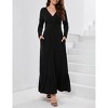 Clearlove Womens Long Sleeve Deep V Neck Dress Ruffles Long Maxi Casual Dresses for Women with Pockets - 2 of 4