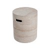 Vynxaria Indoor/Outdoor Side Table Lightweight Concrete (Travertine Finish), Cylindrical Design with Cutout Handle - 4 of 4