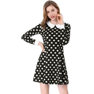Allegra K Women's Peter Pan Collar Contrast Printed A-Line Short Dresses - 1 of 4