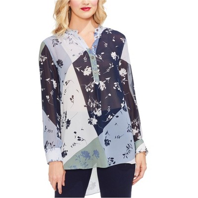 Vince Camuto Womens Patchwork Floral Tunic Blouse