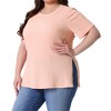 Agnes Orinda Women's Plus Size Textured Crew Neck Side Split Short Sleeve T-Shirts - 2 of 4