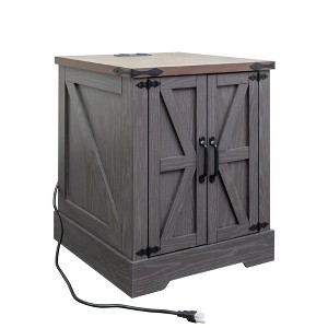 YOOCOZZ Farmhouse End Table with Charging Station and Barn Doors - 1 of 4