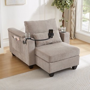 Convertible Chaise Lounge Sofa Chair with USB Ports,Two Cup Holders,Phone Holder,Ample Storage Space-The Pop Home - 1 of 4