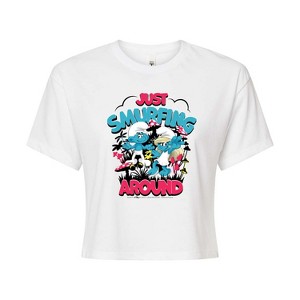 Women's - Smurfs - Just Smurfing Around Cropped Graphic T-Shirt - 1 of 4