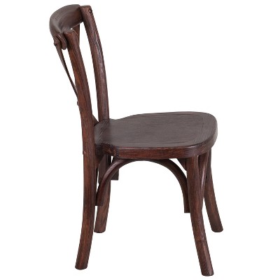 Mahogany Wood Cross Back Kids Chair with Curved Lines