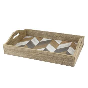 18" x 12" Country Rustic Wooden Chevron Serving Tray Brown - Stonebriar Collection