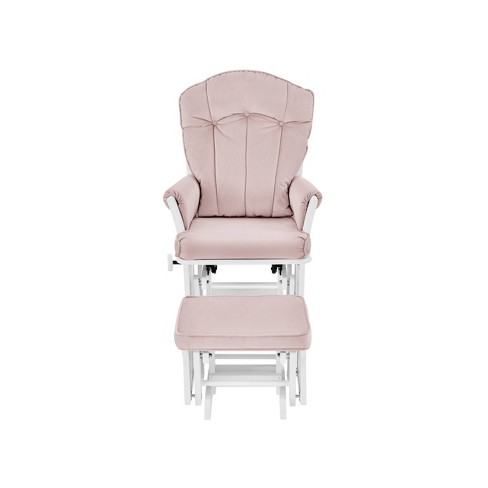 Suite Bebe Victoria Glider and Ottoman White Wood and Pink Fabric