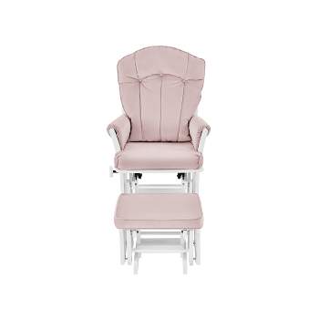 Suite Bebe Victoria Glider and Ottoman - White Wood and Pink Fabric