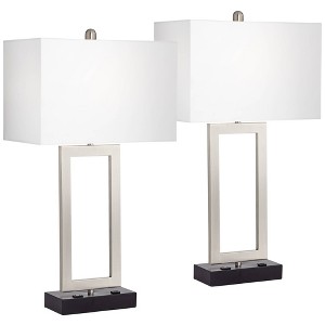 360 Lighting Todd 30 Tall Large Modern End Table Lamps Set of 2 USB Port AC Power Outlet Silver Brushed Nickel Finish Metal Living Room Charging