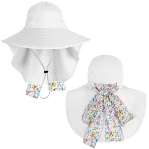 Tirrinia Women's Wide Brim Sun Hat with Floral Scarf, Foldable UV 50+ Protection Sun Cap for Outdoor Garden Beach Hiking Travel, Summer Essentials - 1 of 4