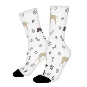Dog Paw Print Bones Women Printed Crew Socks Funny Funky Socks Soft Polyester Novelty Gifts for Artists Men - 1 of 1