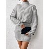 Long Lantern Sleeve Ribbed Knit Sweater Dress, Turtle Neck Bodycon Mini Pullover Dress for Women, Fall and Winter Fashion Light Gray - 2 of 4