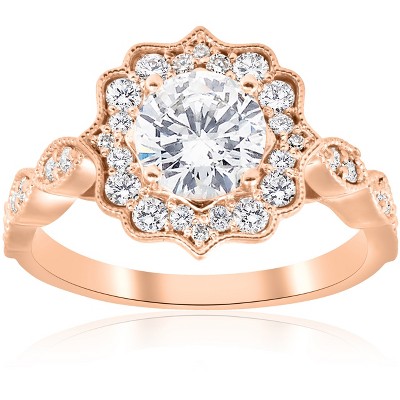 Pompeii3 1 1/2 ct Halo Diamond Engagement Ring 14k Rose Gold Deco Design Lab Created