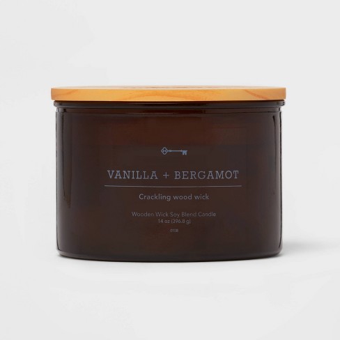 Lidded Glass Jar Crackling Wooden Wick Candle Vanilla and Bergamot - Threshold™ - image 1 of 3