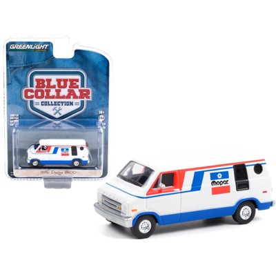 1976 Dodge B100 Van "Mopar" White with Red & Blue Stripes "Blue Collar Collection" Series 9 1/64 Diecast Model Car by Greenlight