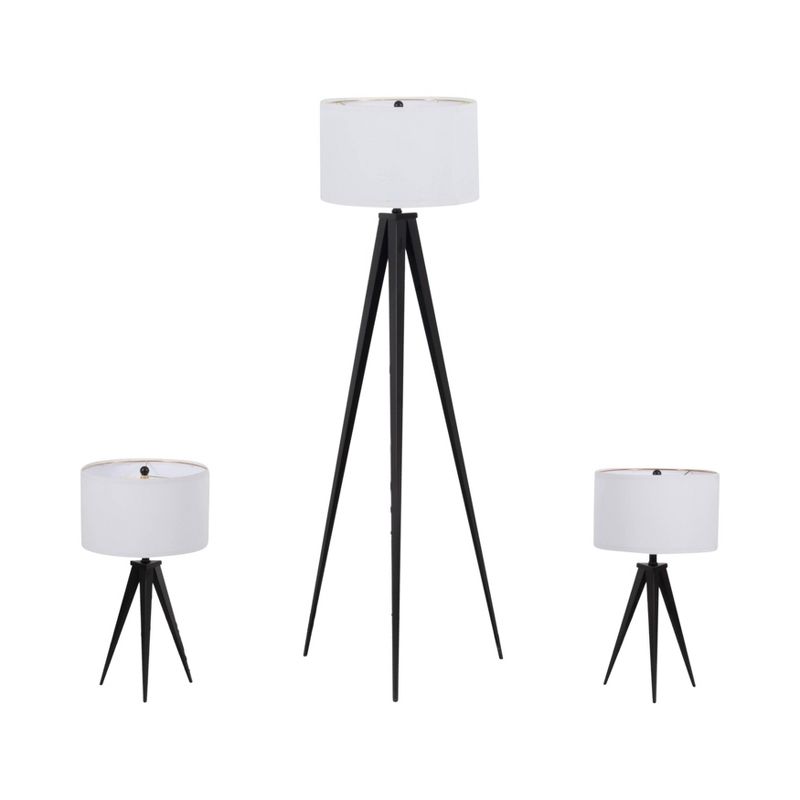 SAGEBROOK HOME (Set of 3) 23&#34; Metal Two Table Tripod Lamps and 60&#34; Metal Floor Tripod Lamp Black, 2 of 10
