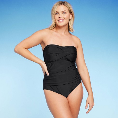 Women's Twist-Front Bandeau Classic One Piece Swimsuit with Tummy Control -  Kona Sol™ Black XL