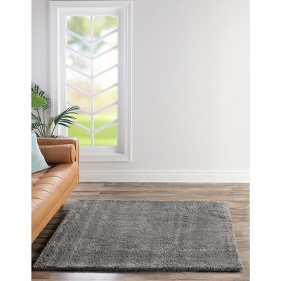 Gray Square Shag Synthetic Easy Care Rug